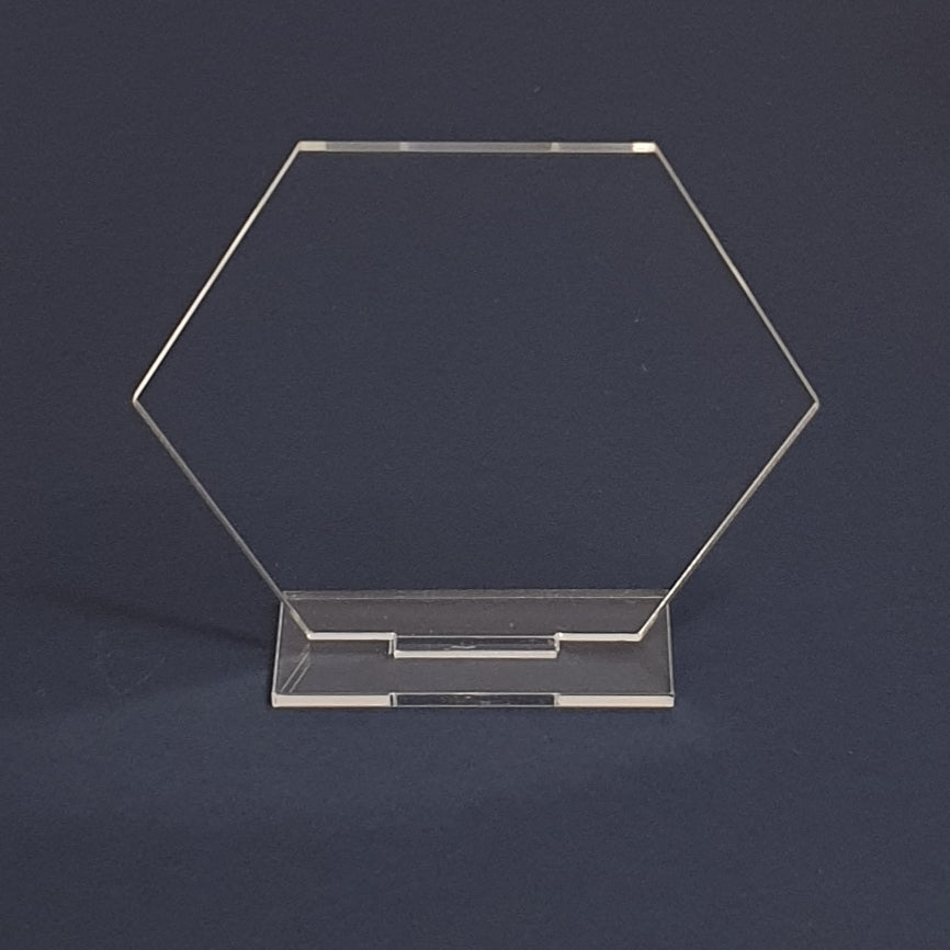 Blank 2mm clear cast acrylic plaque with stand. Optional stand colours.