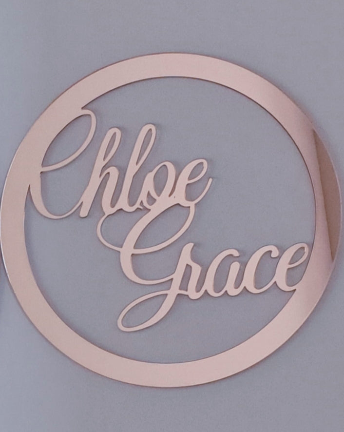 Floral name mirror/coloured acrylic hoop, personalised wall/door decor, children's bedroom, nursery, dressing room, business name sign.