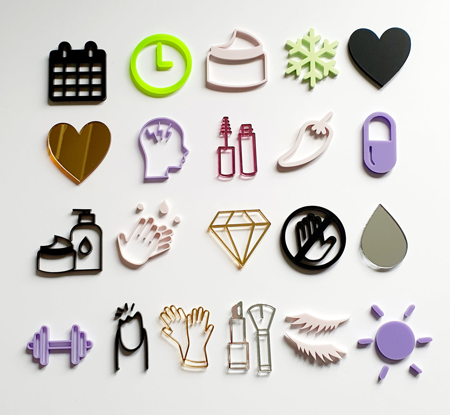 Beauty Symbols Icons/Logo's. Various Colours & Sizes. 3mm Depth Acrylic