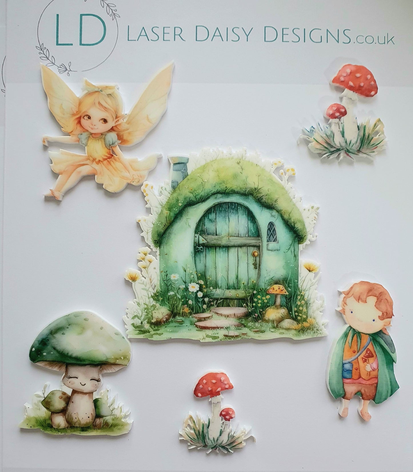 Cute Woodland Fairy Toadstools. Printed Acrylic Cake Charm Set.