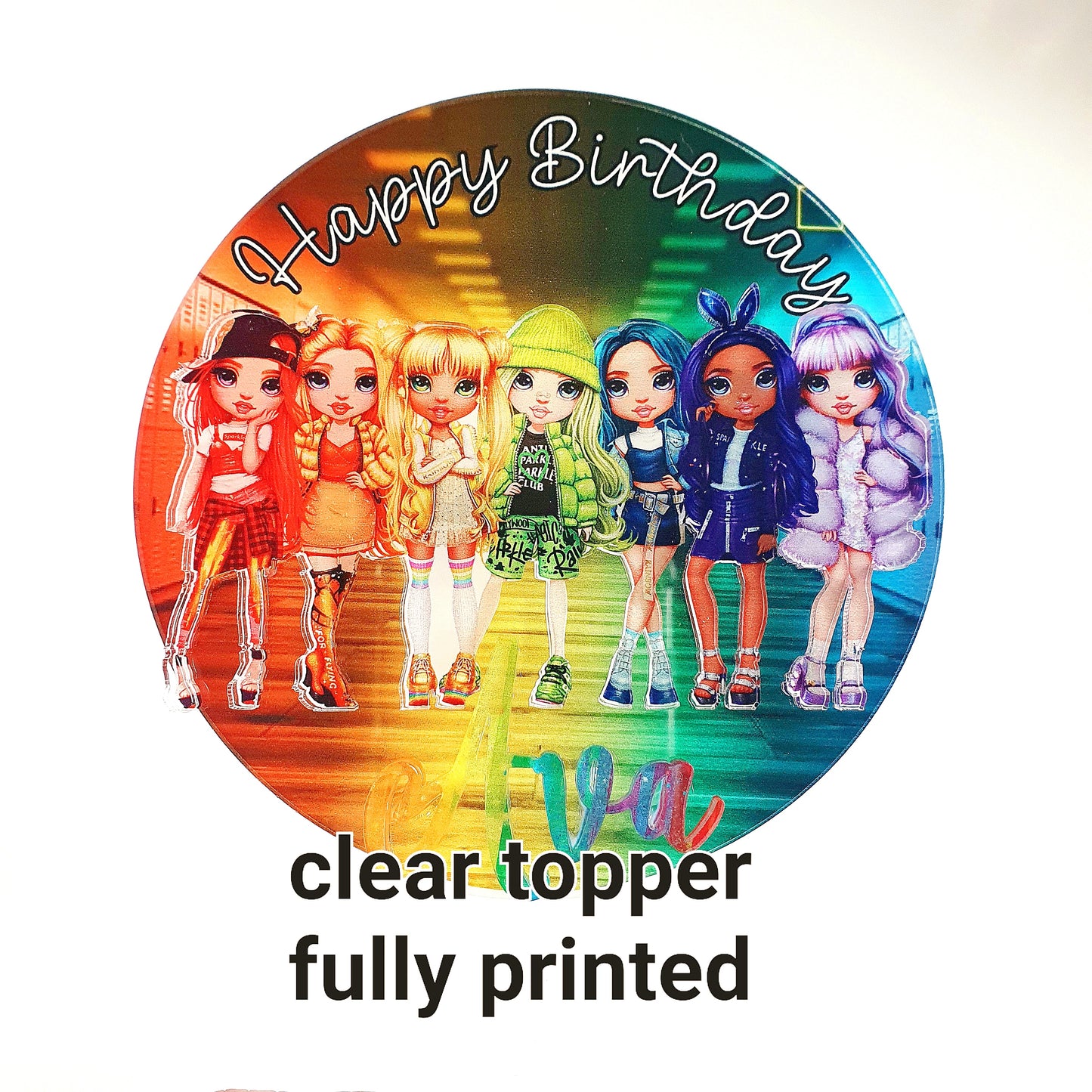 Rainbow School Girl Theme Acrylic Cake Topper. Personalised. Non edible