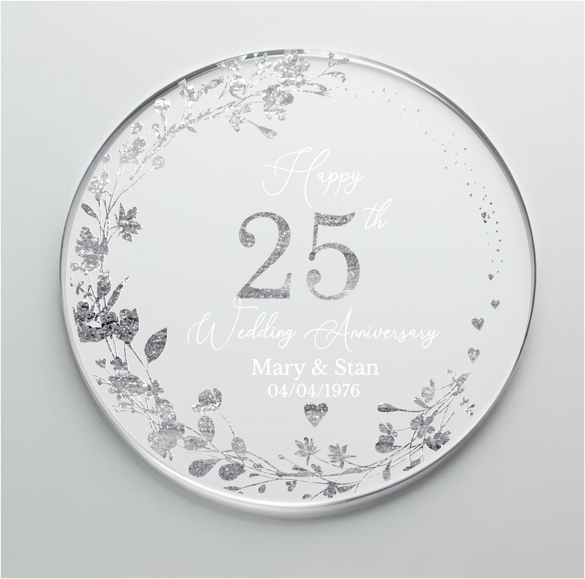 25th Wedding Silver Anniversary Printed Acrylic Cake Topper. Personalised. Non edible