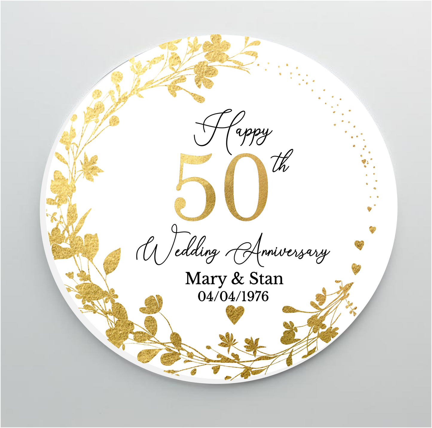 50th Wedding Golden Anniversary Printed Acrylic Cake Topper. Personalised. Non edible