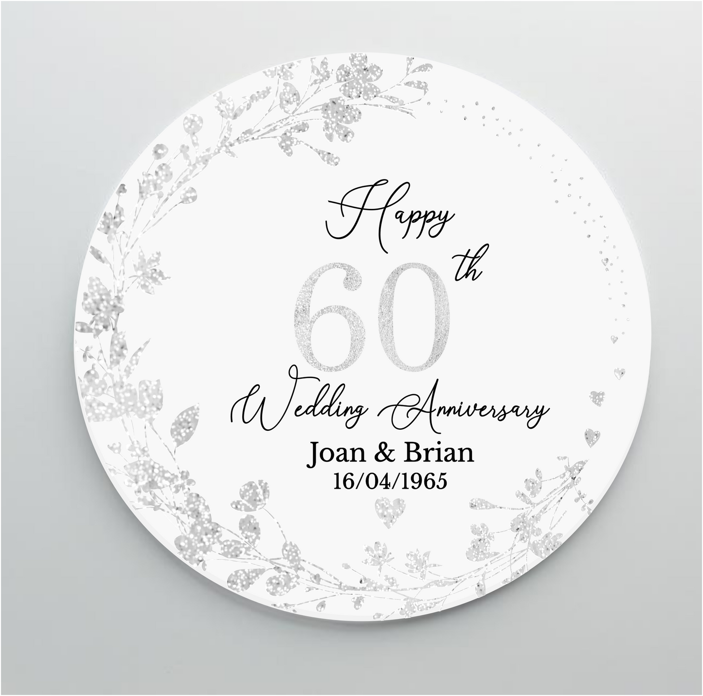 60th Wedding Diamond Anniversary Printed Acrylic Cake Topper. Personalised. Non edible