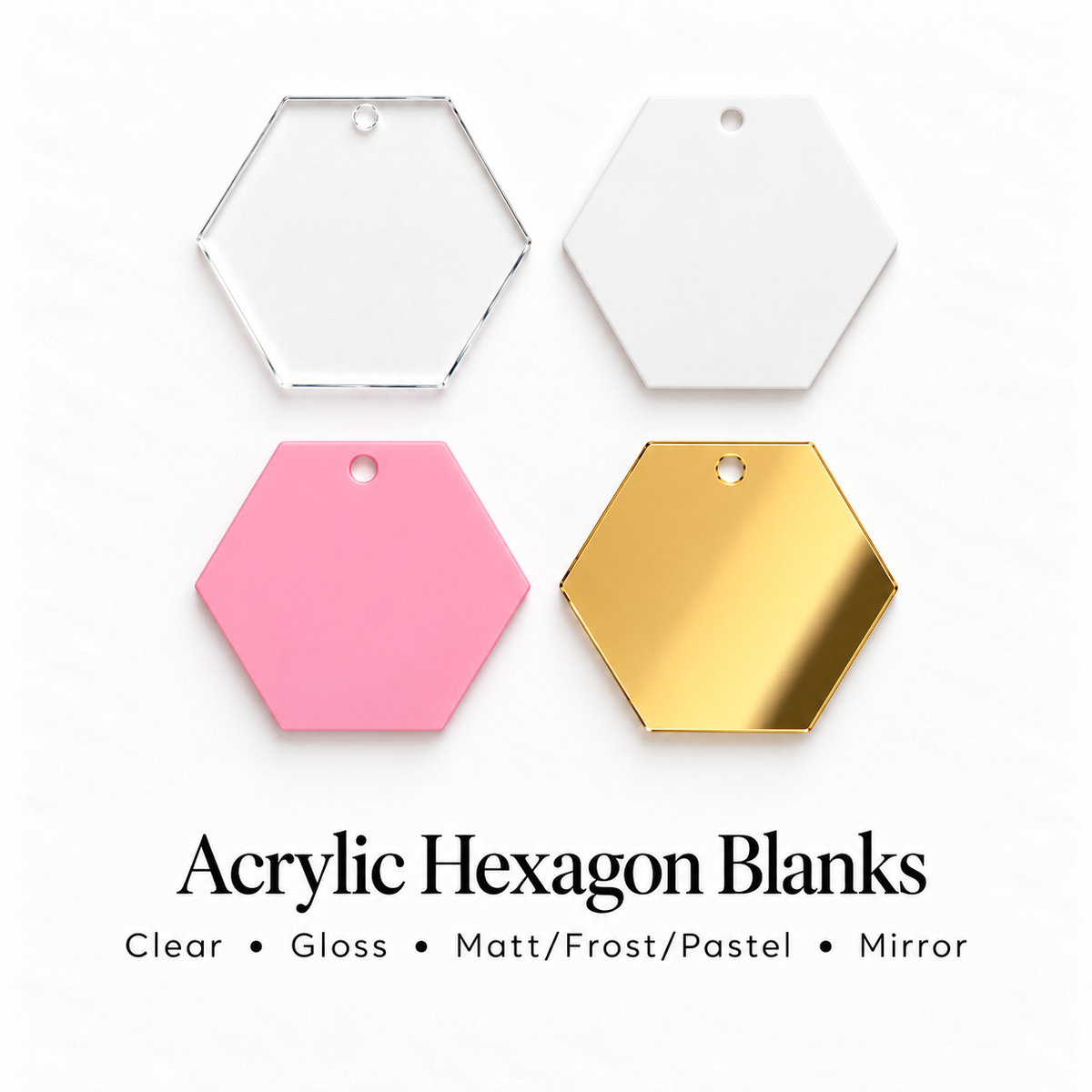 Acrylic hexagon Shape Blanks. Various Sizes, Quantities and Colours