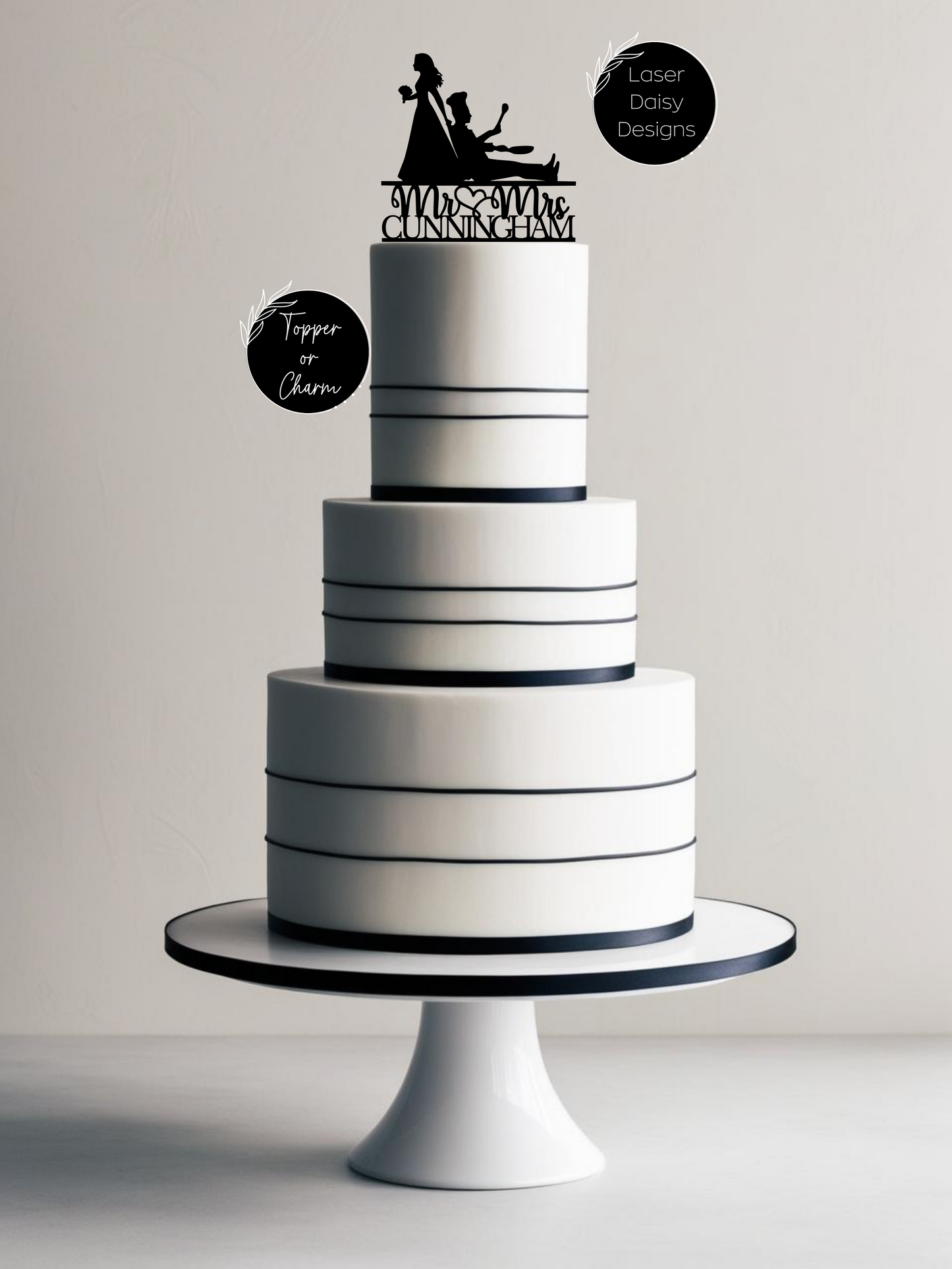 Bride Groom Chef Silhouette Cake Topper or Charm. Various Colours & Sizes
