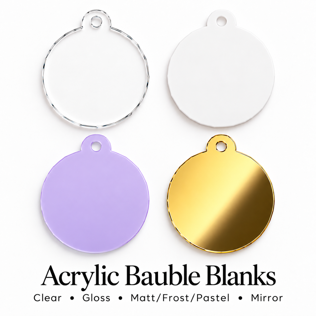 Acrylic Bauble Shape Blanks. Various Sizes, Quantities and Colours