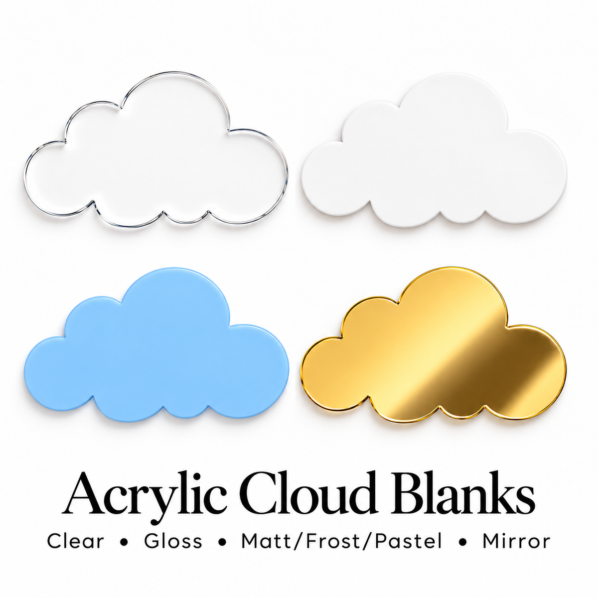 Acrylic Cloud Shape Blanks. Various Sizes, Quantities and Colours