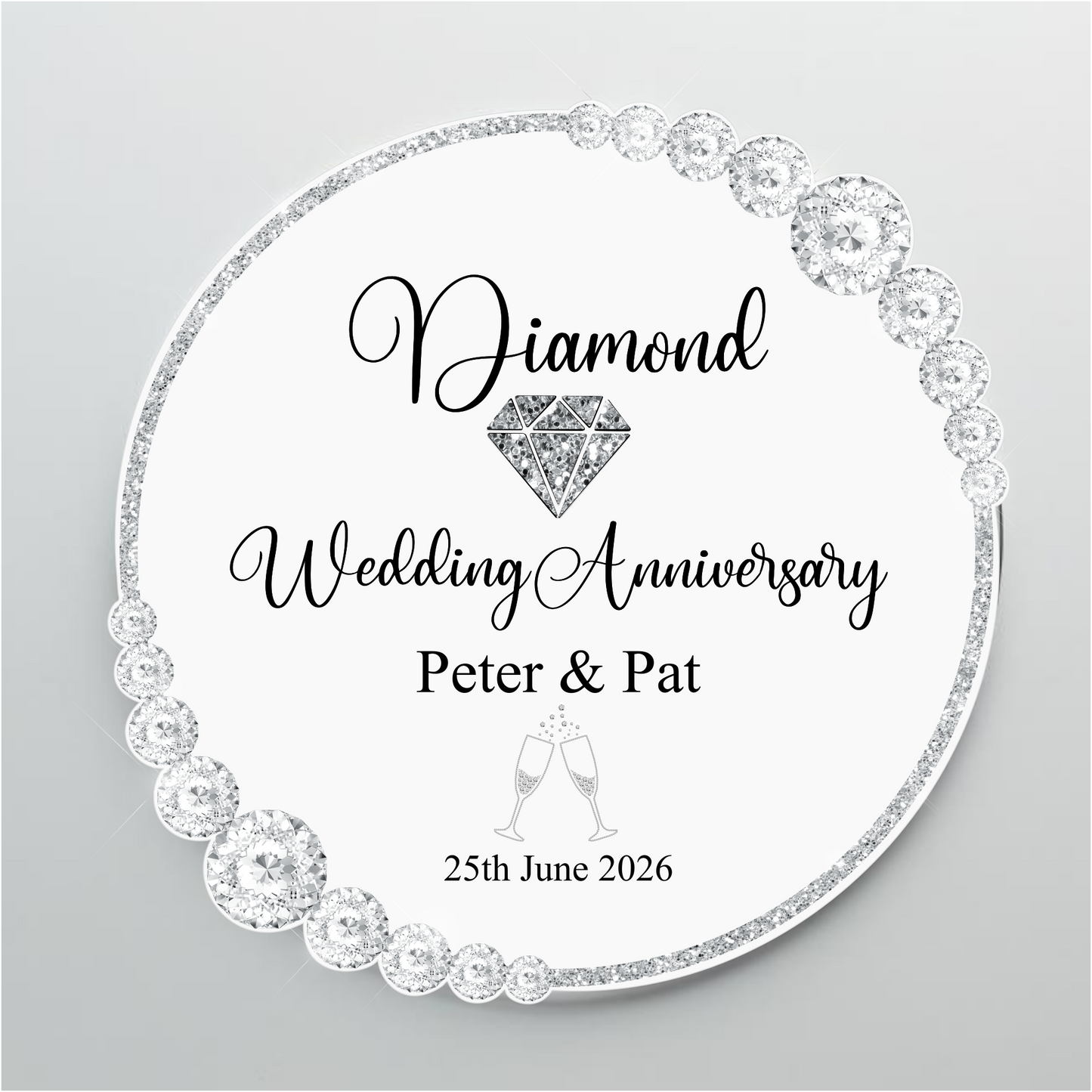 Diamond Wedding 60th Anniversary Printed Acrylic Cake Topper. Personalised. Non edible
