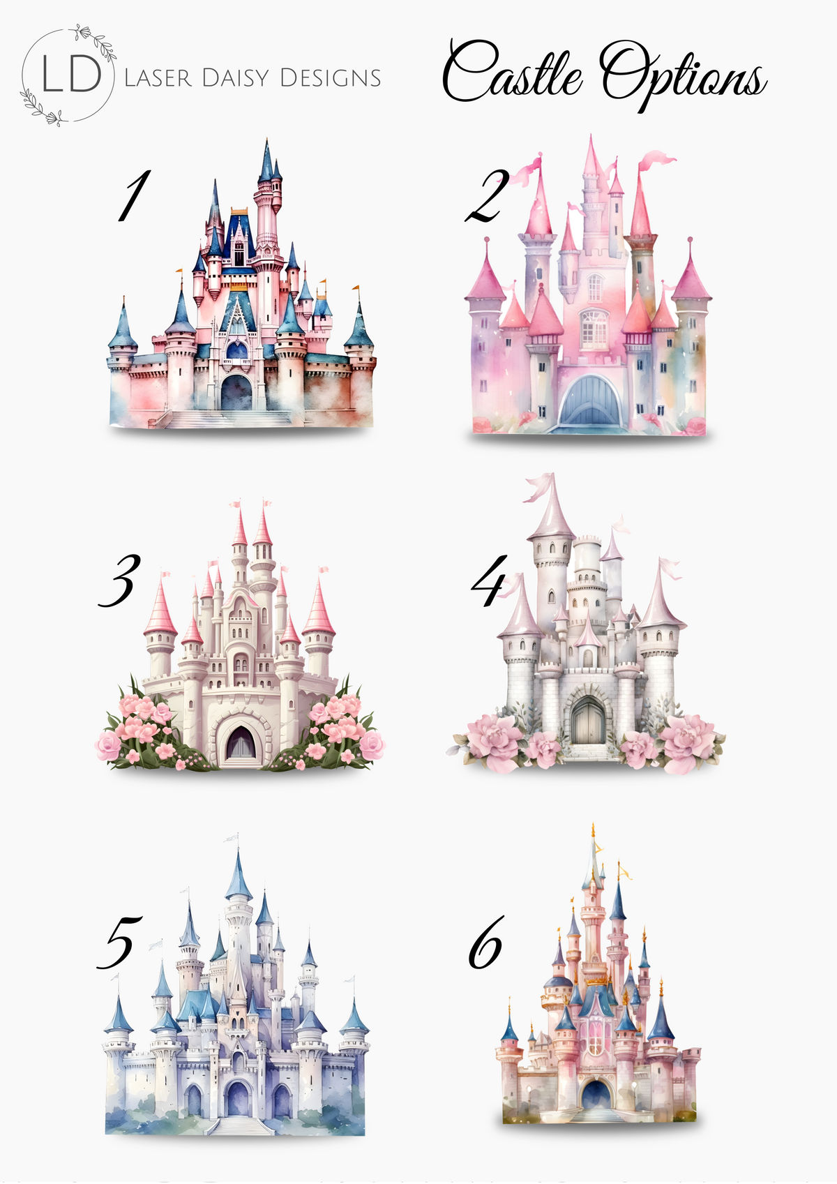 Printed Princess Castle Cake Topper or Charm. Various Designs & Sizes