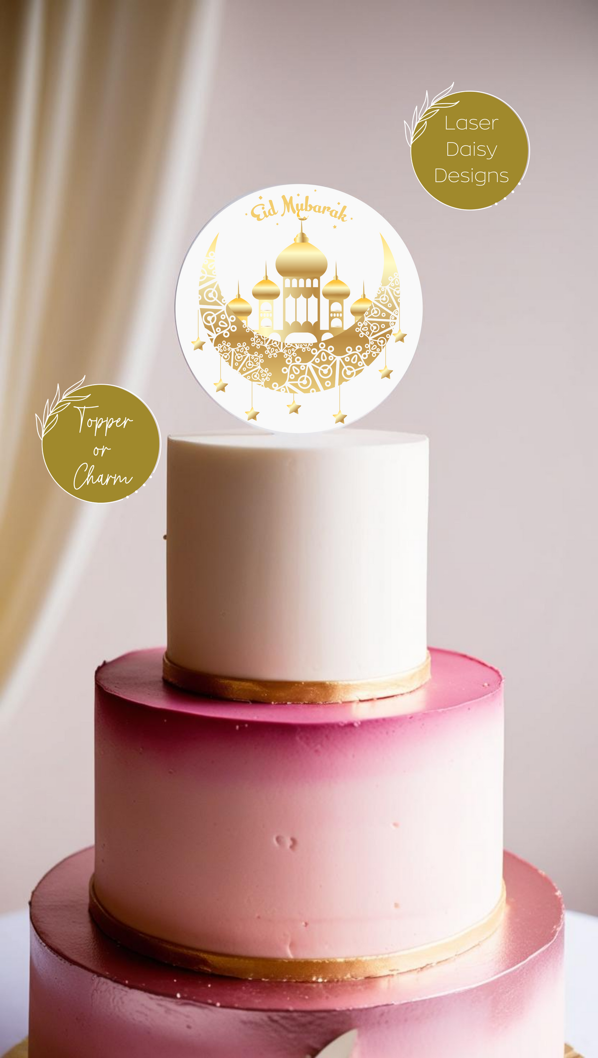 Printed Eid Mubarak cake topper or charm. Various options.