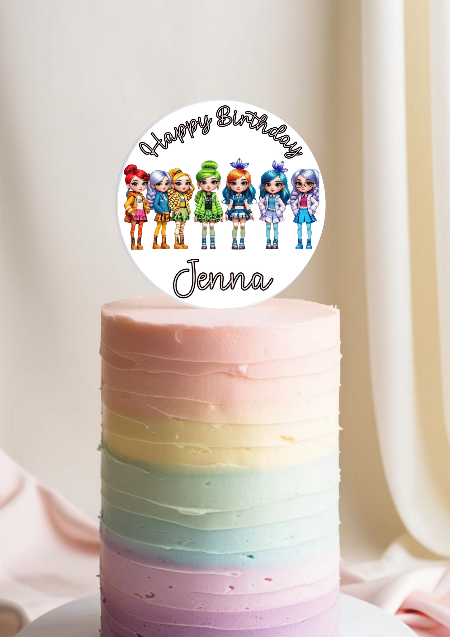 Rainbow School Girl Theme Acrylic Cake Topper. Personalised. Non edible