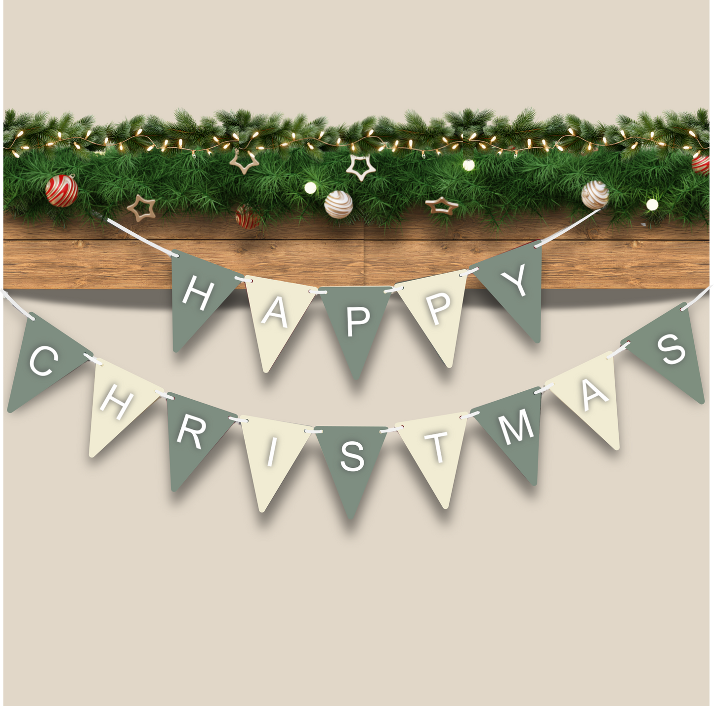 Happy Christmas Festive Garland Bunting Home Décor sign Optional Colours