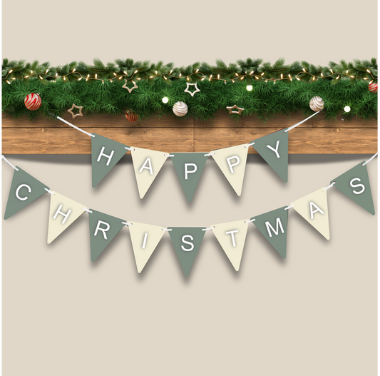 Happy Christmas Festive Garland Bunting Home Décor sign Optional Colours