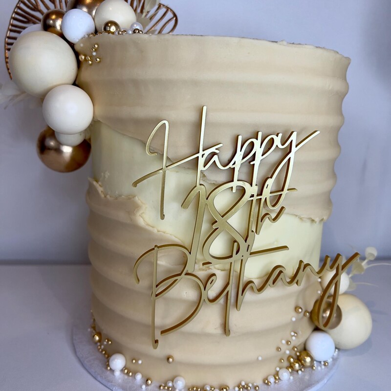 Acrylic Happy 'Age' 'Name' Cake Topper or Charm. Various Fonts, Colours & Sizes