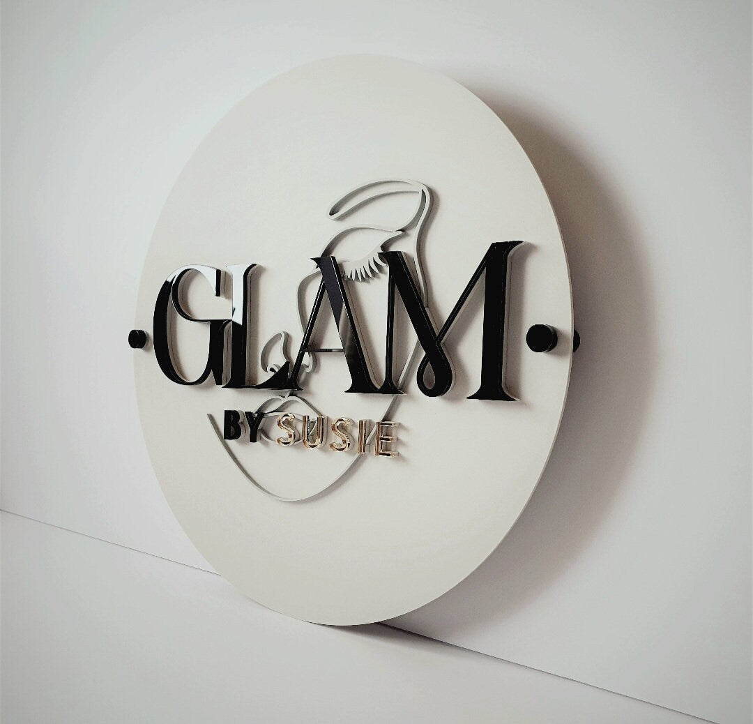 Custom personalised acrylic business sign logo, various sizes with optional colours.