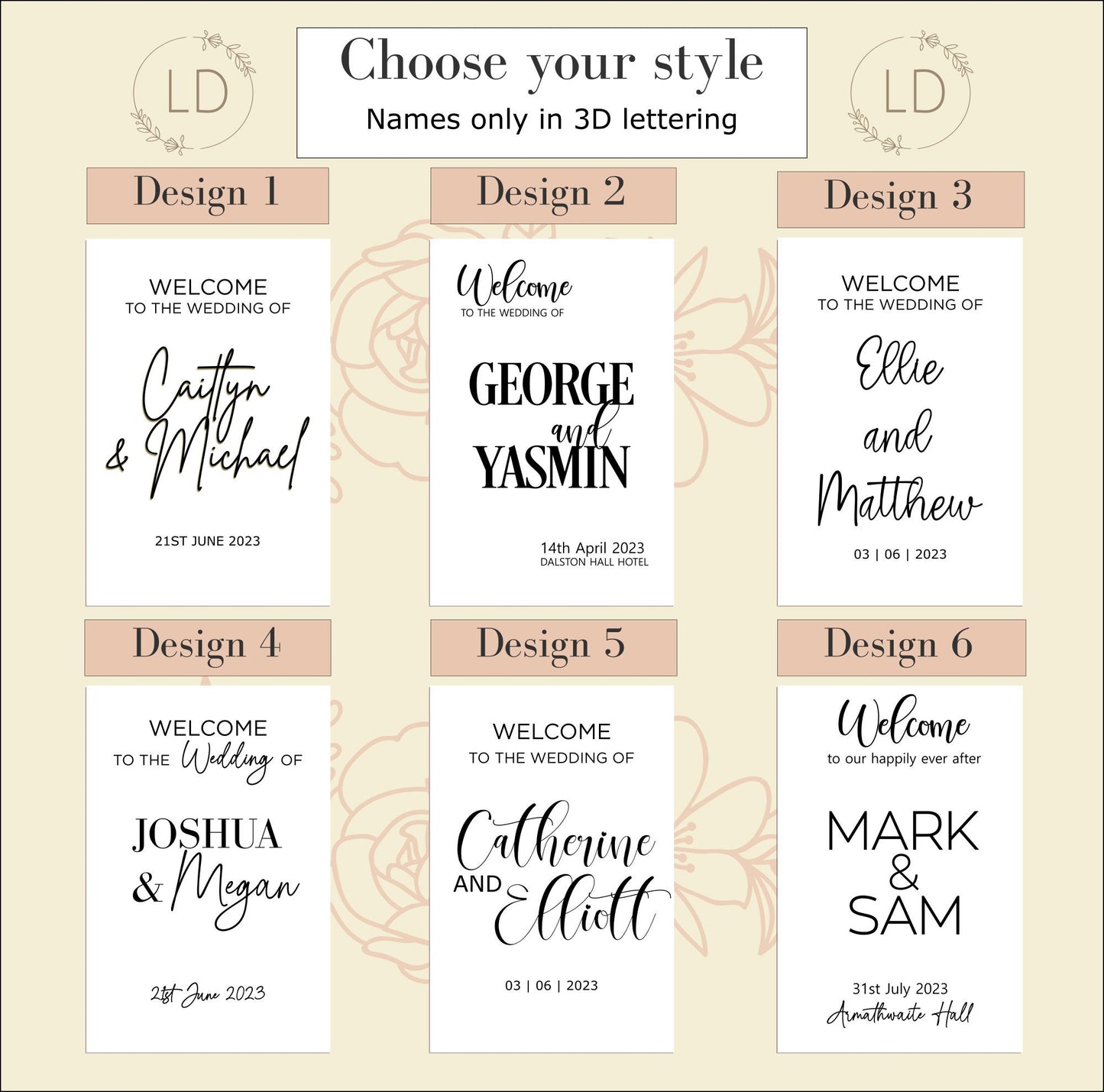Wedding Welcome Acrylic Sign, multiple designs, fonts, colours and sizes available