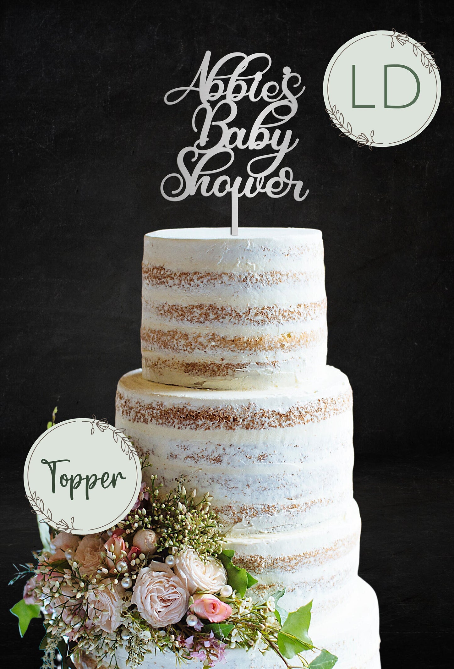 Acrylic 'name's' Baby Shower Cake Topper or Charm. Various Fonts, Colours & Sizes