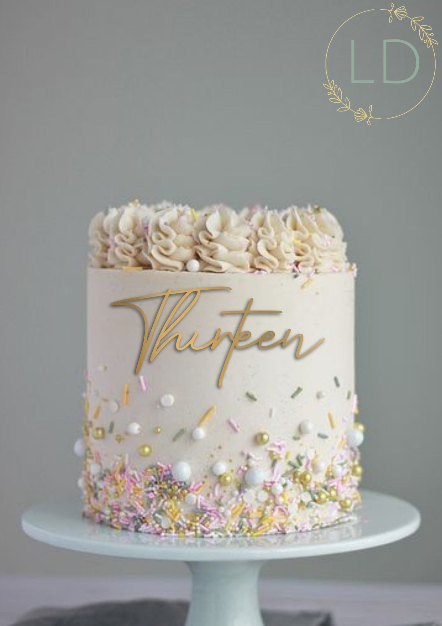 Acrylic 'Thirteen' Cake Topper or Charm. Various Fonts, Colours & Sizes
