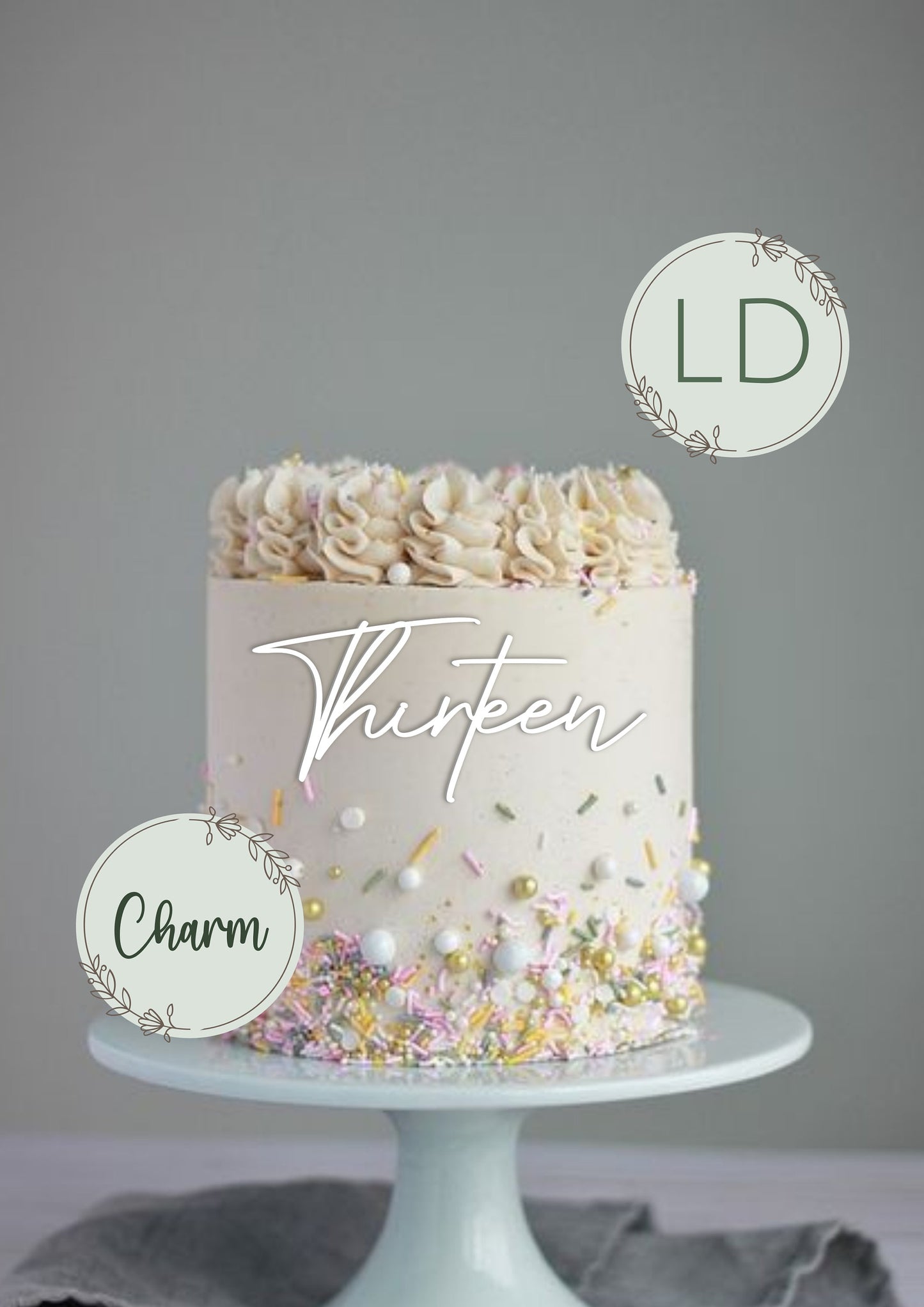 Acrylic 'Thirteen' Cake Topper or Charm. Various Fonts, Colours & Sizes