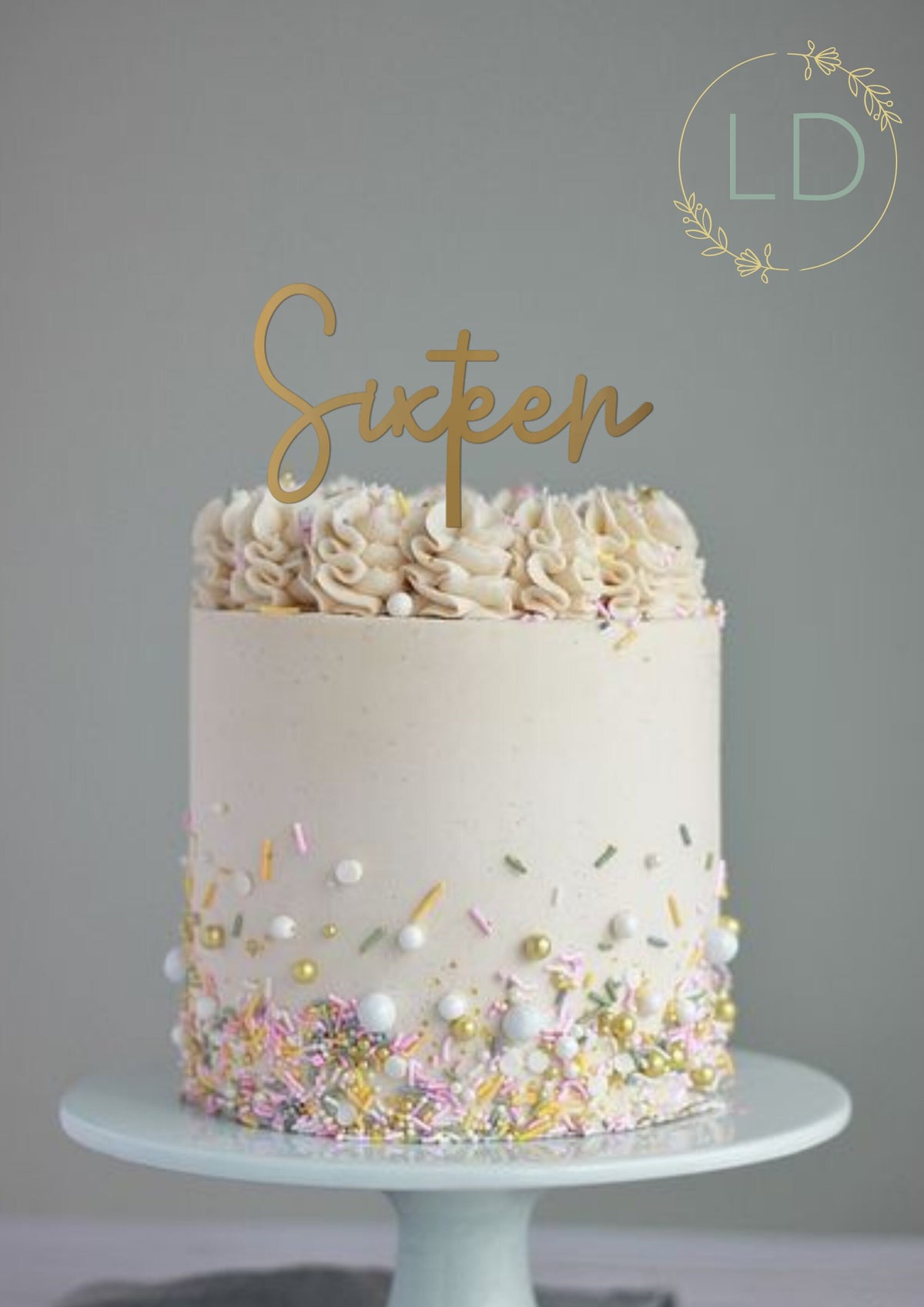 Acrylic 'Sixteen' Cake Topper or Charm. Various Fonts, Colours & Sizes