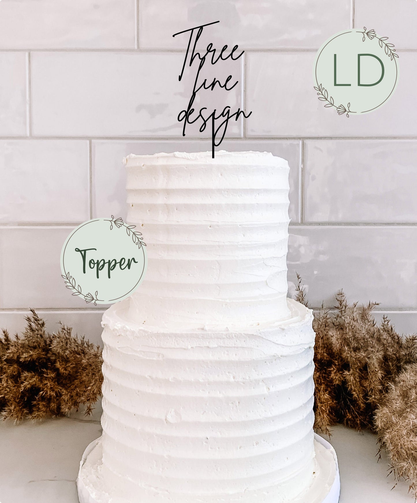 Acrylic any 3 line design Cake Topper or Charm. Various Fonts, Colours & Sizes
