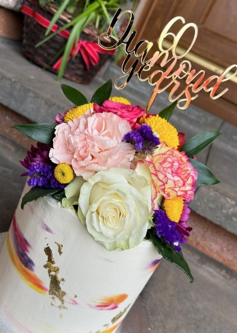 Acrylic 60 Diamond Years Cake Topper or Charm. Various Fonts, Colours & Sizes