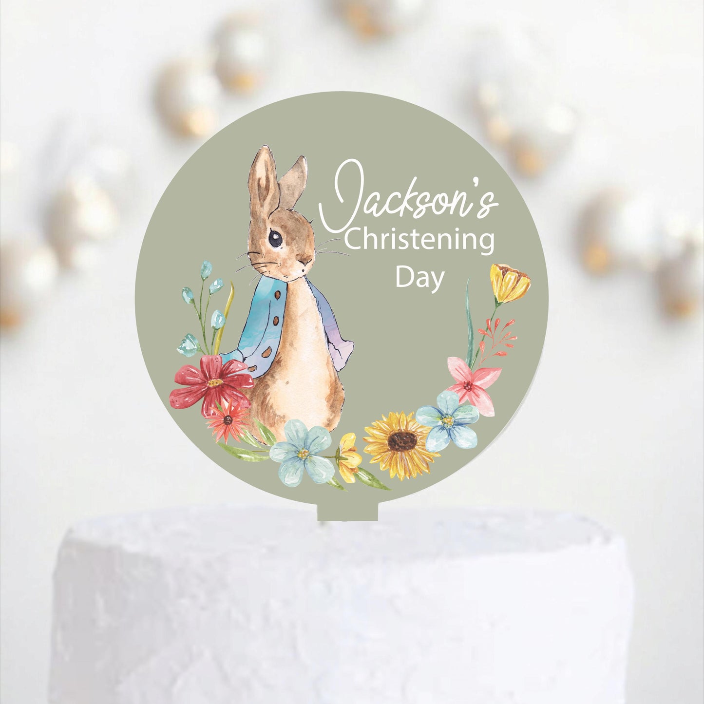 Personalised Bunny Rabbit theme printed cake topper. Various Fonts types and colours.