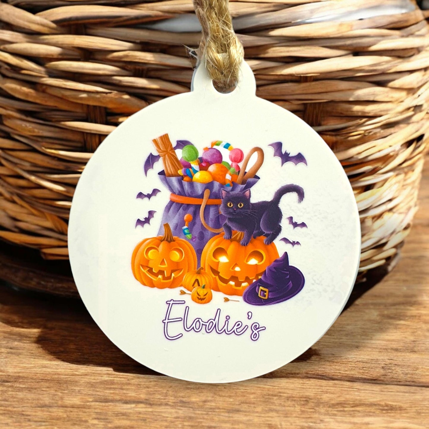 Personalized Halloween Boo Basket Tag: Custom Acrylic Bauble