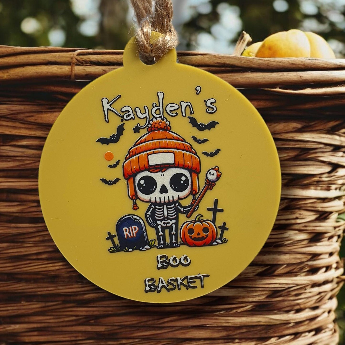 Personalized Halloween Boo Basket Tag: Custom Acrylic Bauble