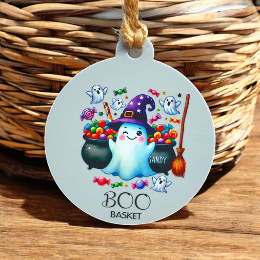Personalized Halloween Boo Basket Tag: Custom Acrylic Bauble