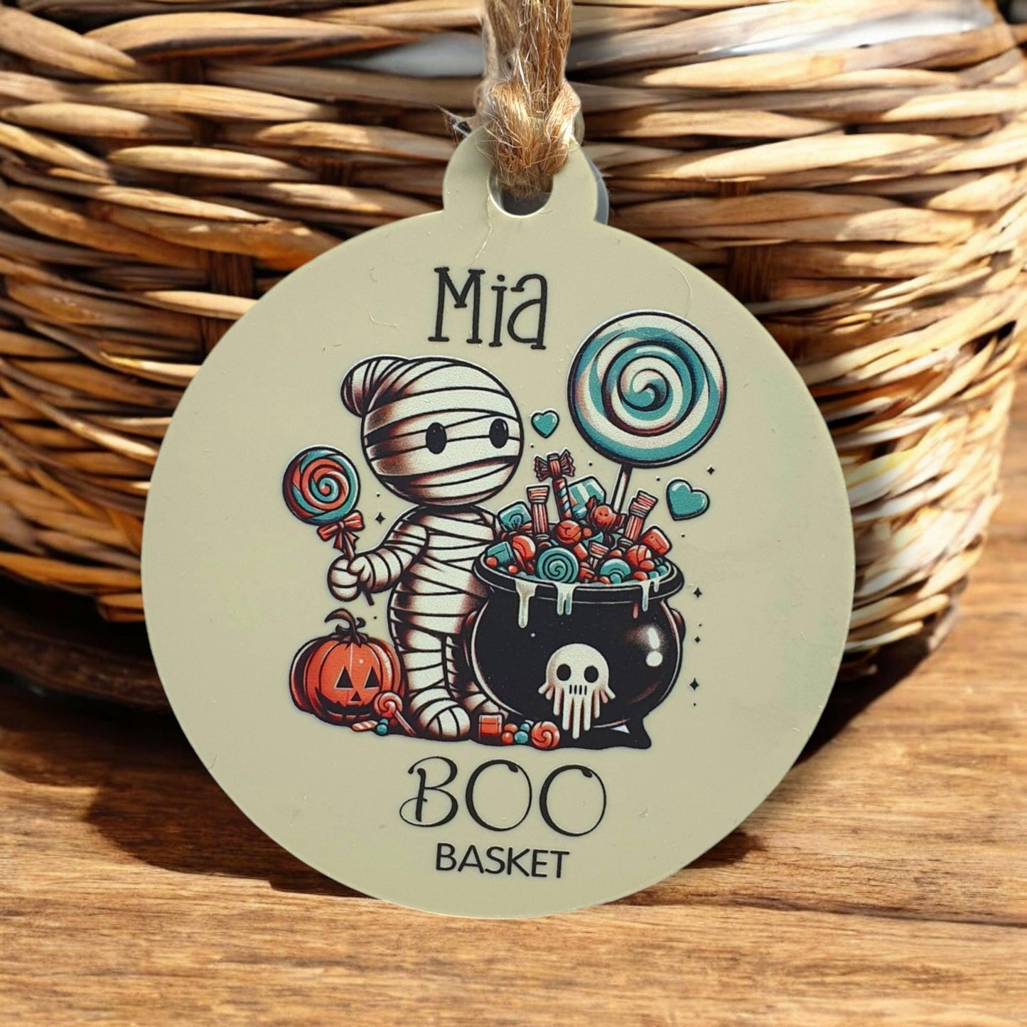 Personalized Halloween Boo Basket Tag: Custom Acrylic Bauble