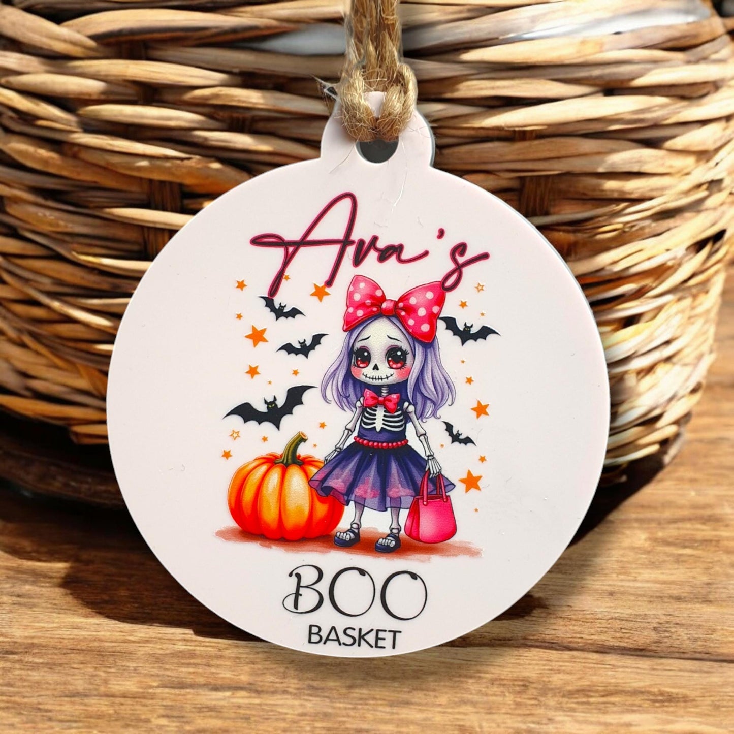 Personalized Halloween Boo Basket Tag: Custom Acrylic Bauble