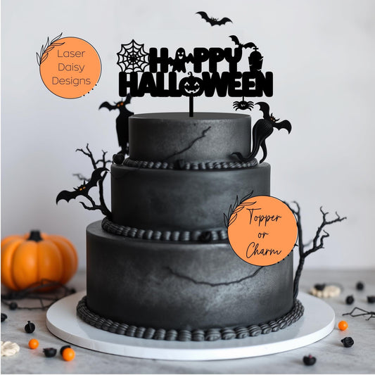 Happy Halloween Cake Topper. Various Colours & Sizes