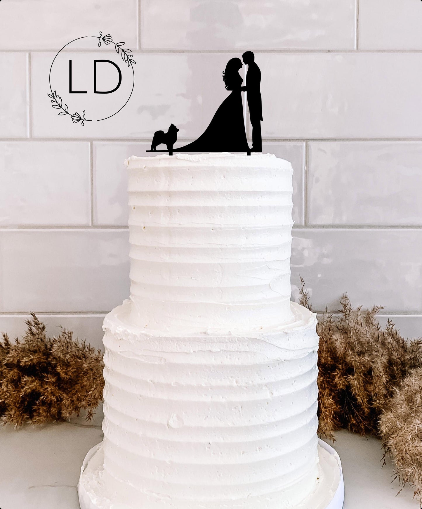 Bride Groom Pet Silhouette Cake Topper or Charm. Various Colours & Sizes