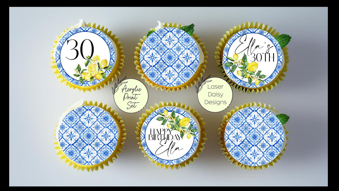 Lemon Amalfi Coast Mediterranean Cupcake Acrylic Charm set. Personalised. Non edible
