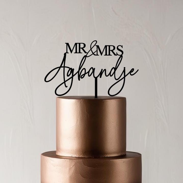Acrylic Mr/Mr/Mrs/Mrs 'Name' Cake Topper or Charm. Various Fonts, Colours & Sizes