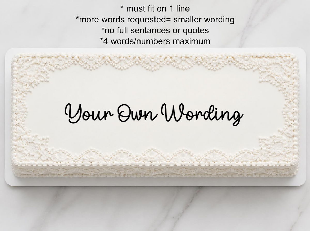 Acrylic 'own wording' Cake Charm. Various Fonts, Colours & Sizes