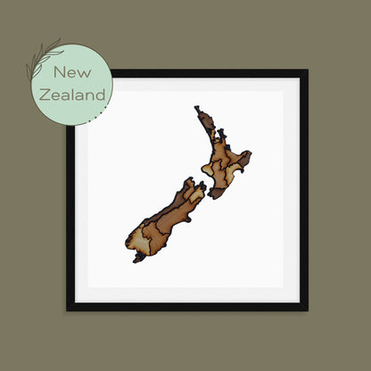 Handmade, wooden map of New Zealand, world map. Framed home, office, custom, personalised wall, freestanding art, gift