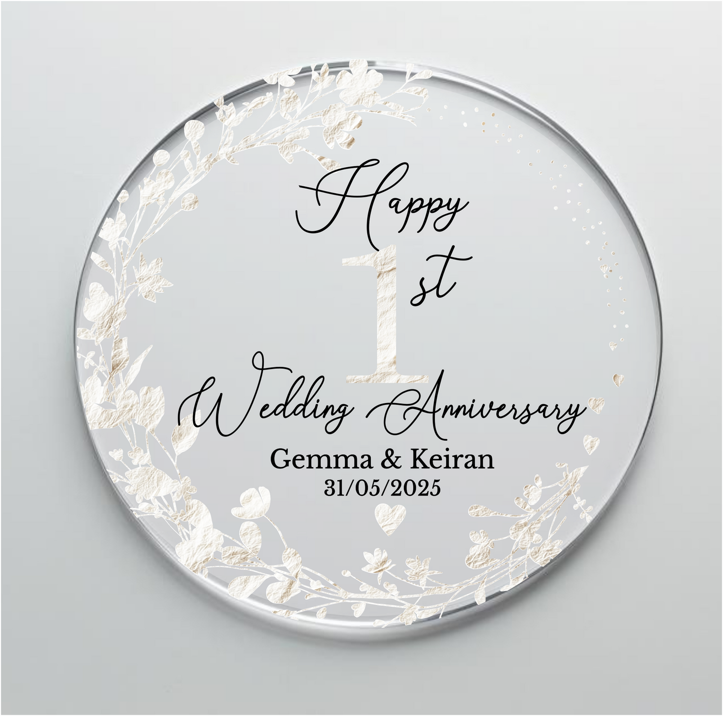 1st Wedding Paper Anniversary Printed Acrylic Cake Topper. Personalised. Non edible