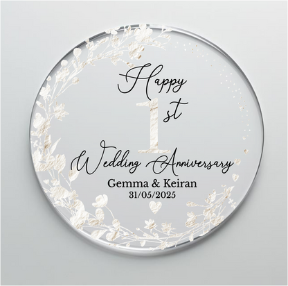 1st Wedding Paper Anniversary Printed Acrylic Cake Topper. Personalised. Non edible