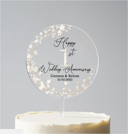 1st Wedding Paper Anniversary Printed Acrylic Cake Topper. Personalised. Non edible