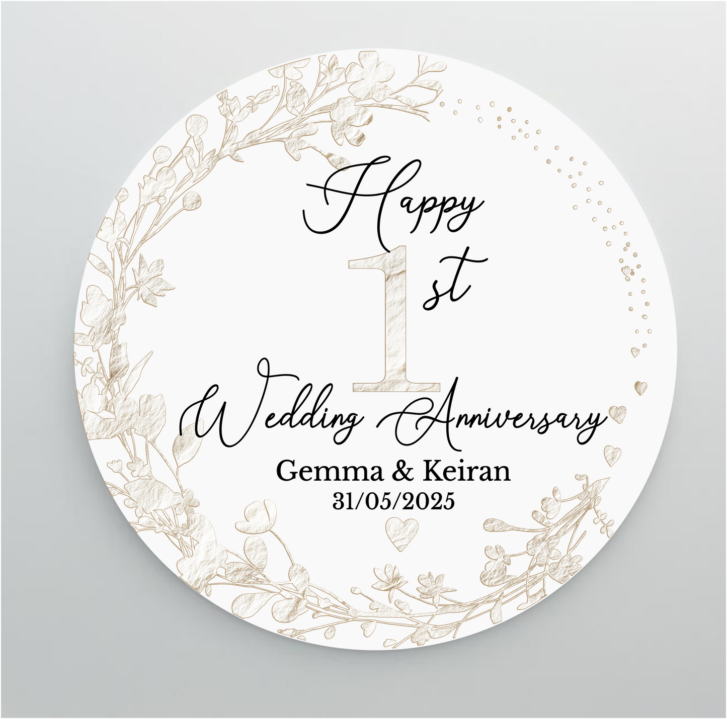 1st Wedding Paper Anniversary Printed Acrylic Cake Topper. Personalised. Non edible