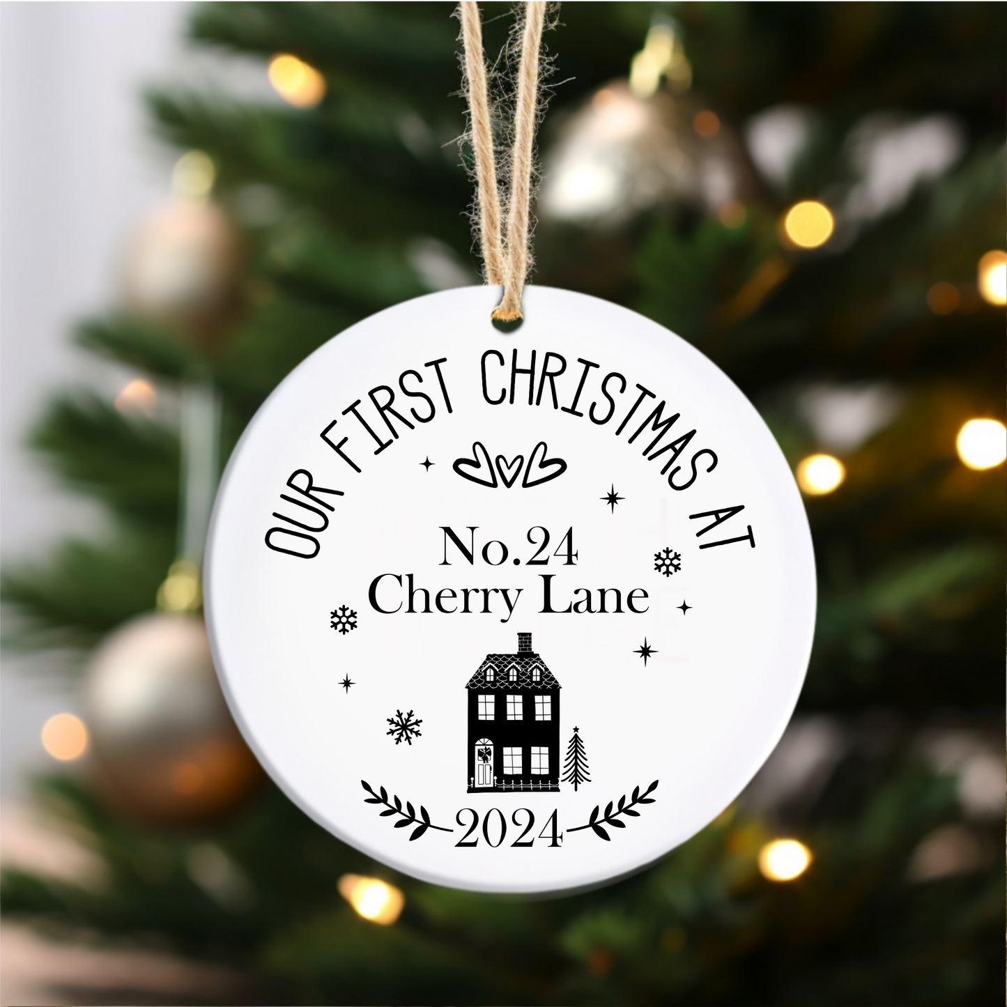 First Christmas in New Home. Personalised Printed Christmas Bauble