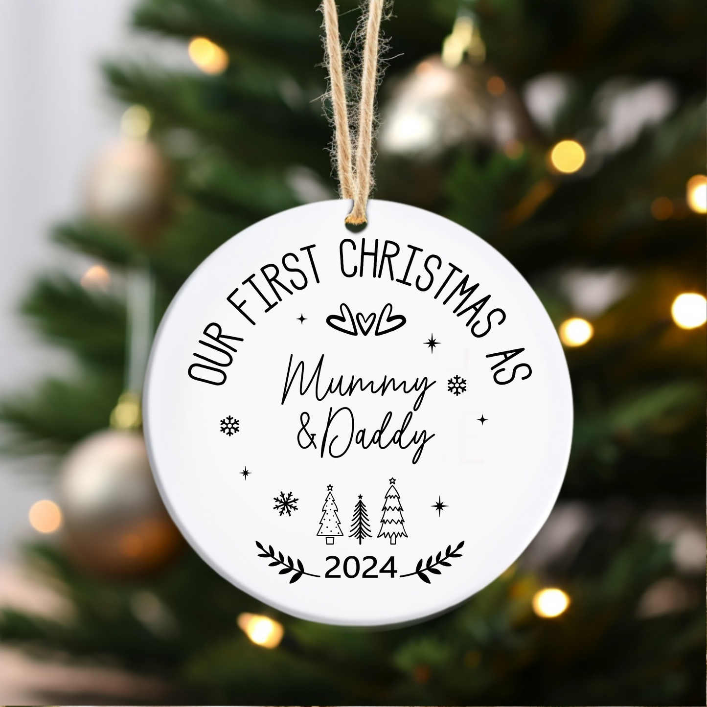 First Christmas as Mum, Dad, Parents. Personalised Printed Christmas Bauble