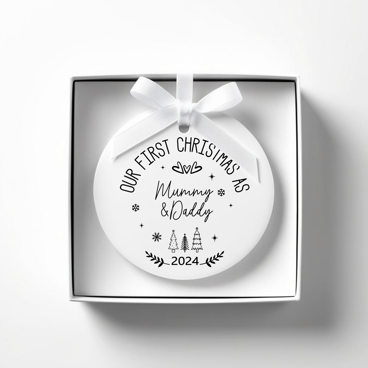 First Christmas as Mum, Dad, Parents. Personalised Printed Christmas Bauble