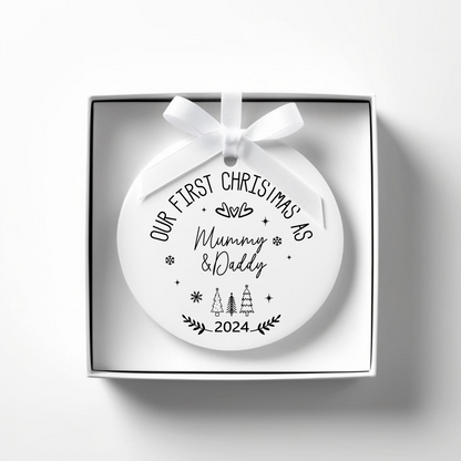 First Christmas as Mum, Dad, Parents. Personalised Printed Christmas Bauble