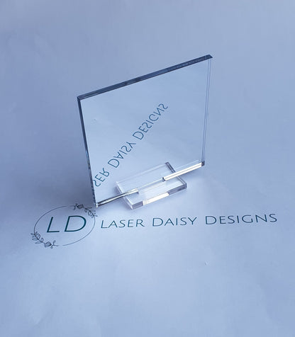 Blank 3mm mirror colour acrylic plaque with stand. Optional stand colours.