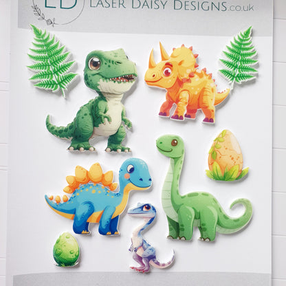 Cute Dinosaur Theme. Printed Acrylic Cake Charm Set.