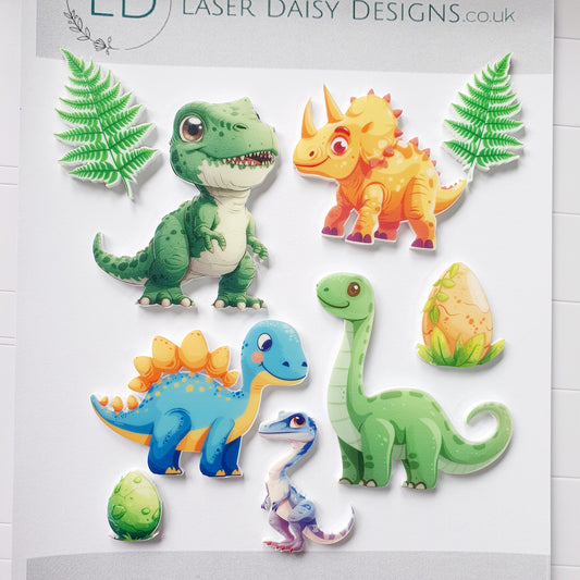 Cute Dinosaur Theme. Printed Acrylic Cake Charm Set.